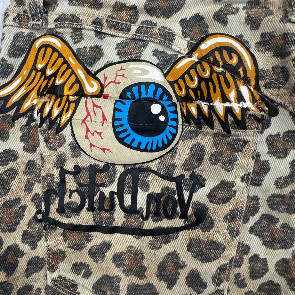 Von Dutch Originals Leopard Print Y2K Mini Skirt Flying Eyeball Women Size S EUC - Picture 4 of 11